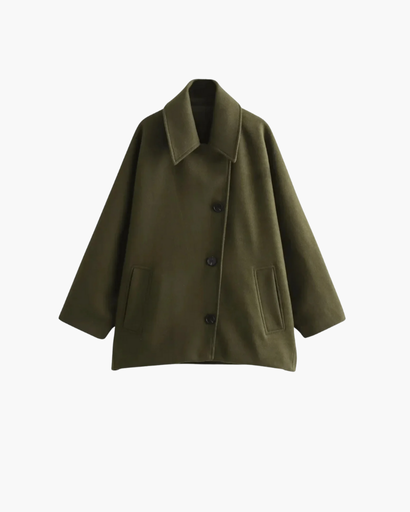 Manteau Femme Oversize en Laine Mélangée – Élégant avec Col Revers et Manches Chauve-Souris