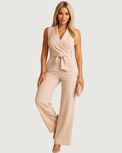 Combinaison élégante femme sans manches avec ceinture nouée