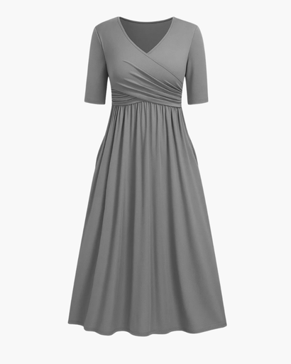 Robe Midi Trapèze Femme Col V – Coupe Flatteuse & Ventre Plat | Cérémonie & Soirée Chic