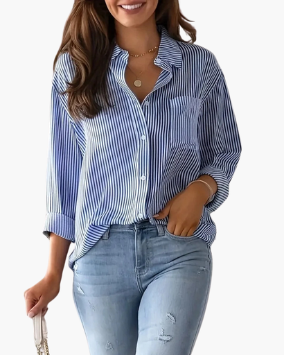 Chemise femme à rayures verticales et poche poitrine