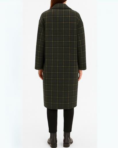 Manteau Long Femme à Carreaux avec Boutons – Élégant & Chic pour l’Hiver
