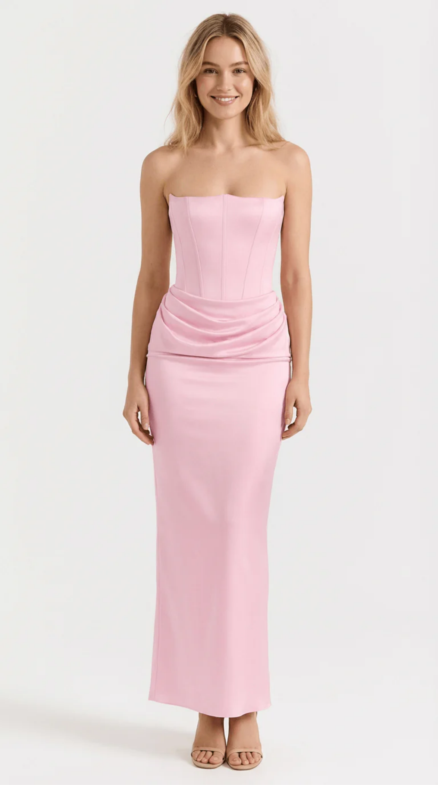 Robe Longue Bustier Satinée Femme à Coupe Ajustée