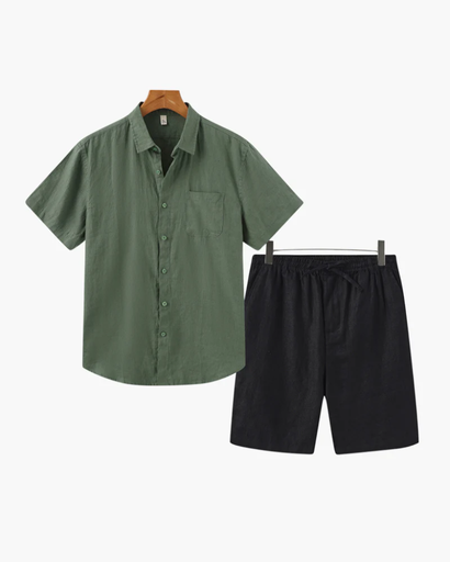 Ensemble Estival Homme – Chemise Courte à Col Classique & Short Décontracté