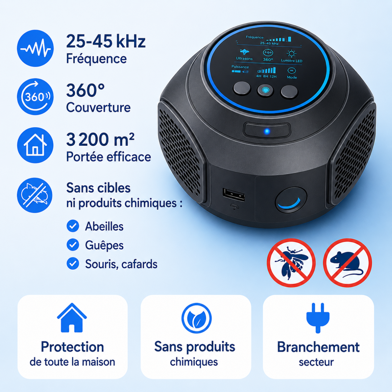 Répulsif Ultrasonique Anti-Guêpes &amp; Abeilles – Protection 360° Sans Produits Chimiques