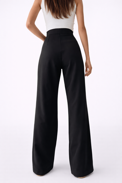 Pantalon Femme Large Taille Haute – Coupe Fluide avec Détail Noué