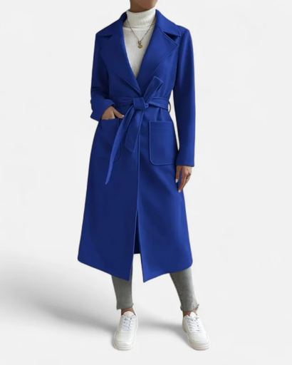 Trench Long Femme – Manteau Élégant avec Col Revers et Poches Latérales