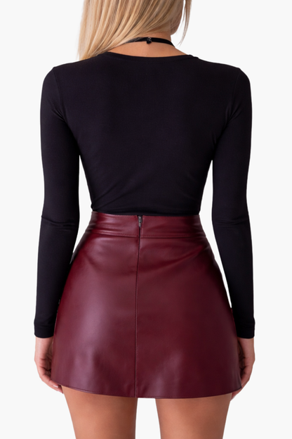 Jupe Short Femme Effet Cuir – Skort Taille Haute Élégant avec Ceinture