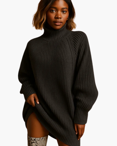 Robe Pull Femme à Col Montant et Manches Longues