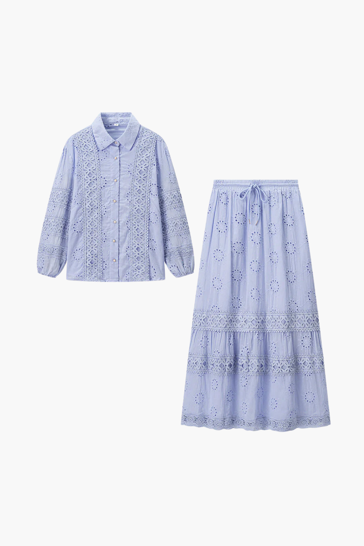 Ensemble Femme 2 Pièces – Chemise Boutonnée et Jupe Longue Maxi Élégante