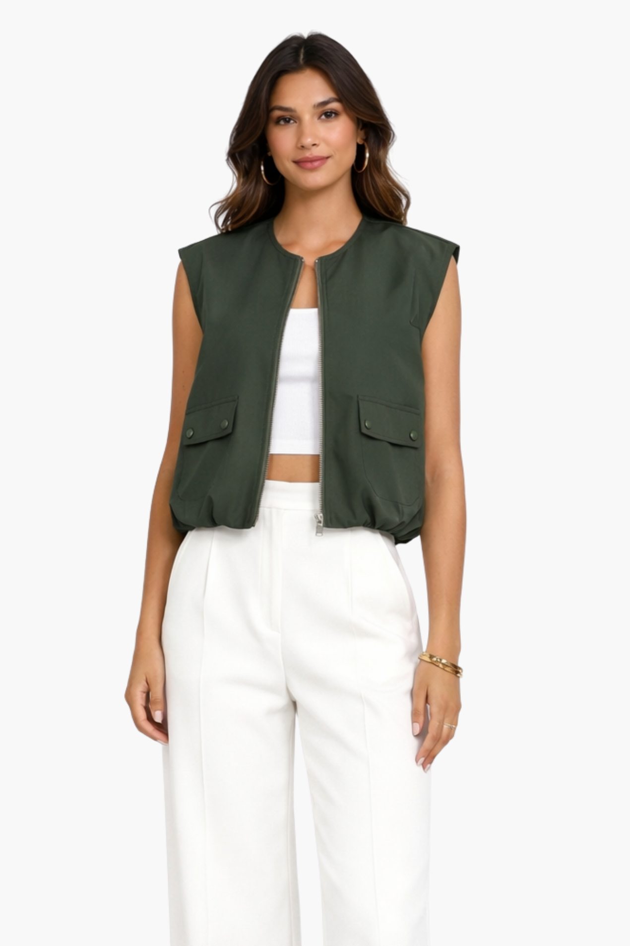 Gilet Femme Sans Manches Zippé – Veste Courte Élégante Style Utility