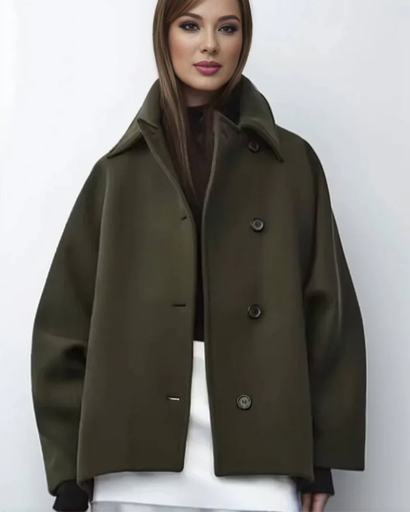 Manteau Femme – Élégant en Laine Mélangée avec Col Revers et Manches Chauve-Souris