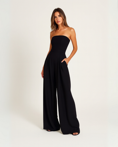 Combinaison Femme Bustier Jambe Large – Élégance Satin & Coupe Chic | Soirée & Cérémonie