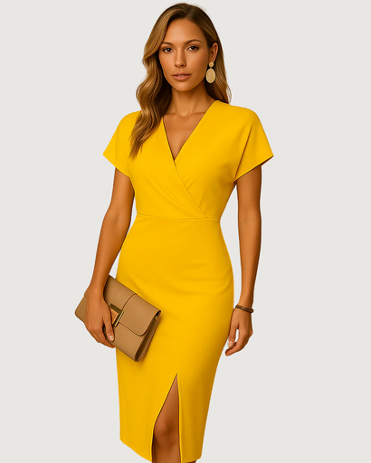 Robe midi col en V avec fente élégante