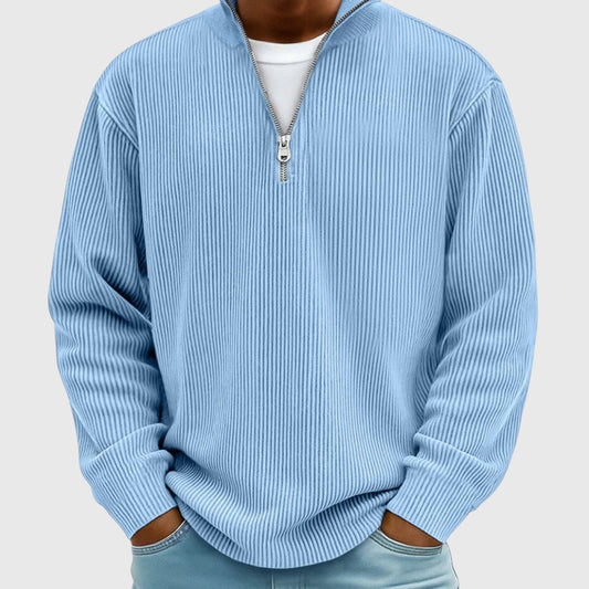 pull femme col montant demi-zip, coloris bleu
