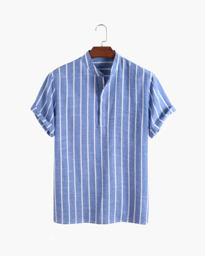 Blouse rayée pour homme – Col officier, manches courtes