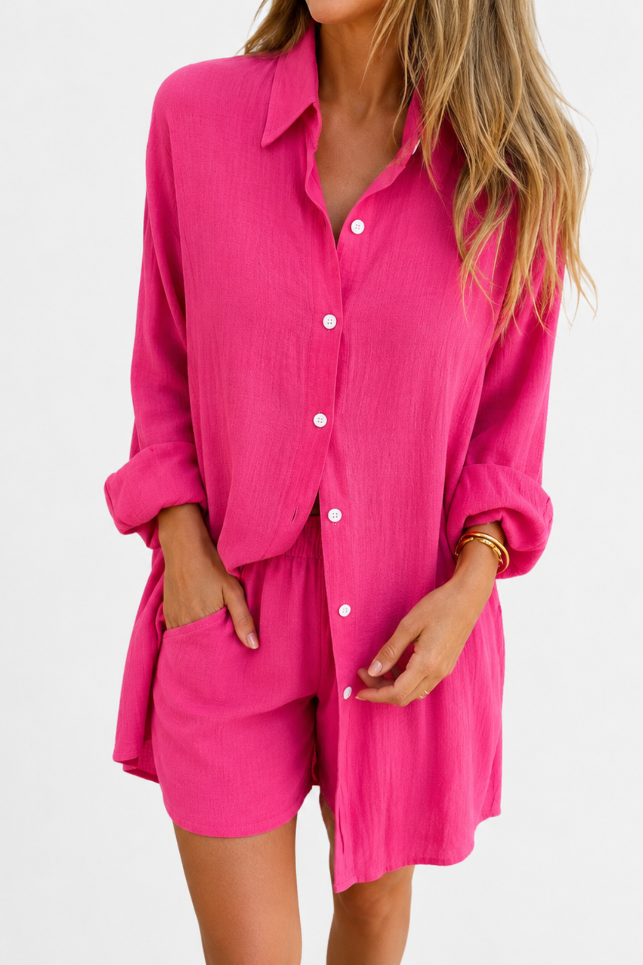 Ensemble Femme en Lin – Chemise Oversize et Short Décontracté