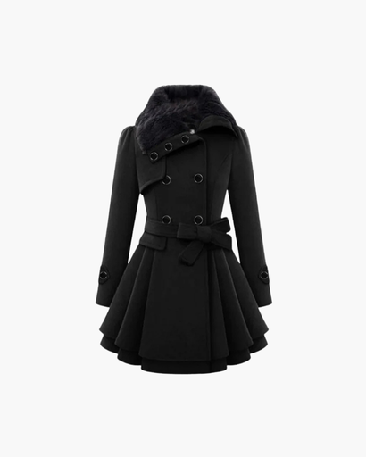 Manteau Femme Évasé à Double Boutonnage avec Ceinture