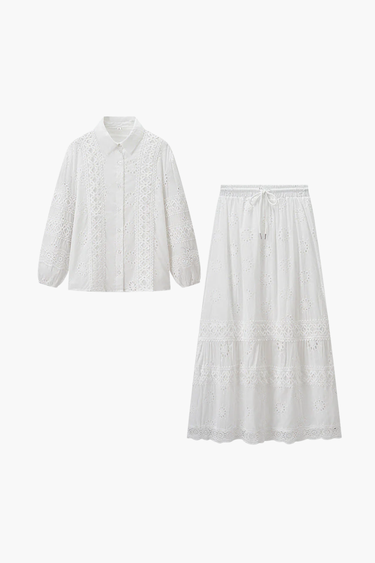Ensemble Femme 2 Pièces – Chemise Boutonnée et Jupe Longue Maxi Élégante
