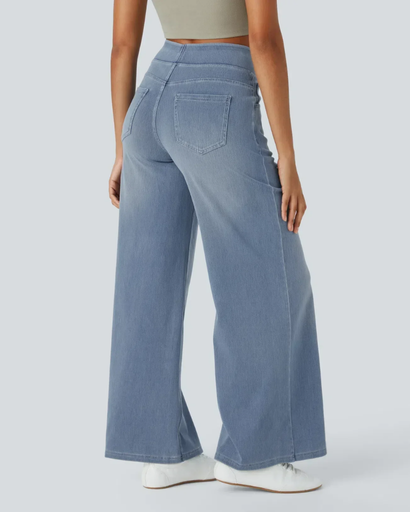 Jean Femme Taille Haute Élastique | Coupe Large et Confort Moderne