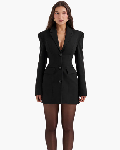 Robe Blazer Femme Noire Structurée – Coupe Élégante & Manches Longues | Bureau & Invitée Mariage