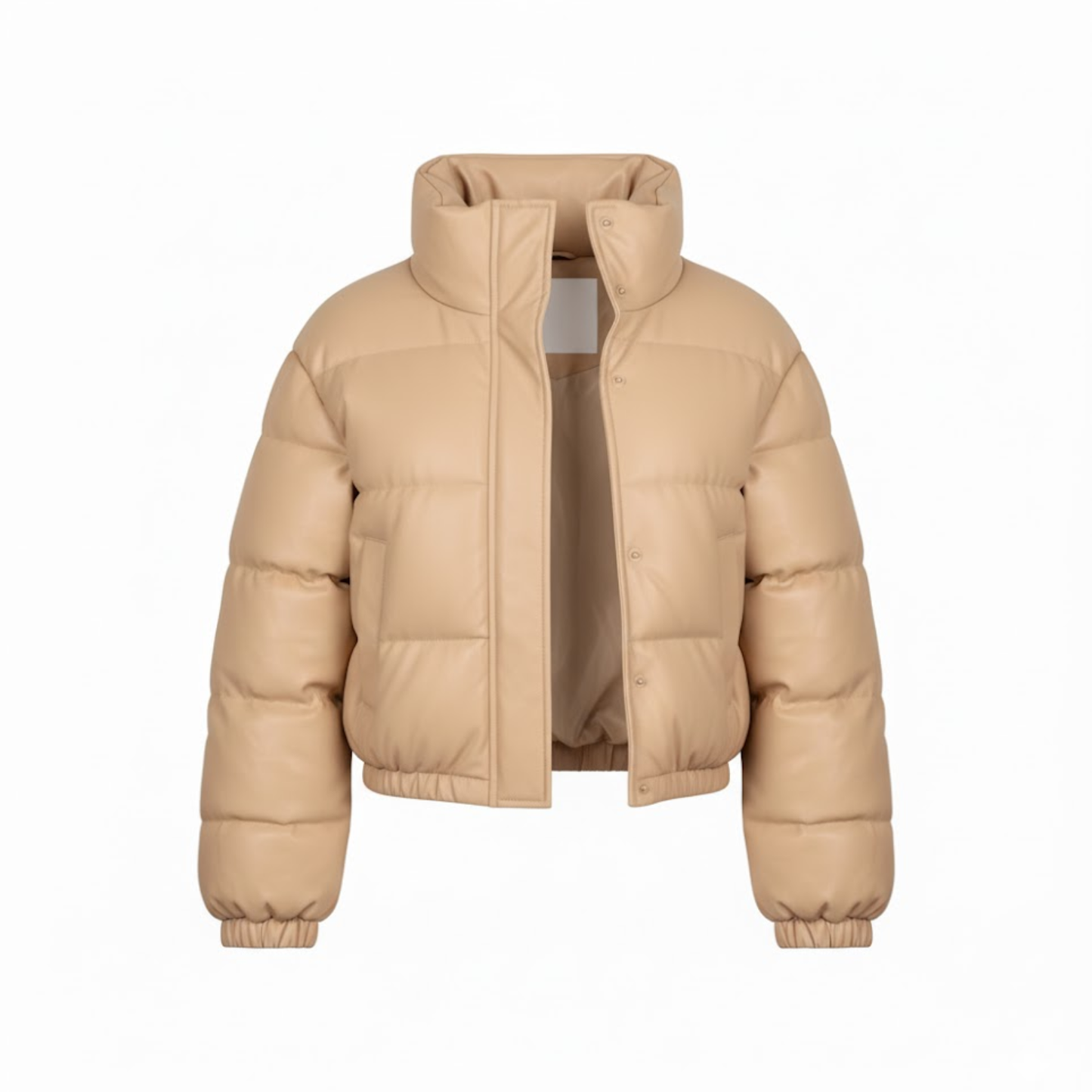 veste d'hiver femme en similicuir kaki, vue de face