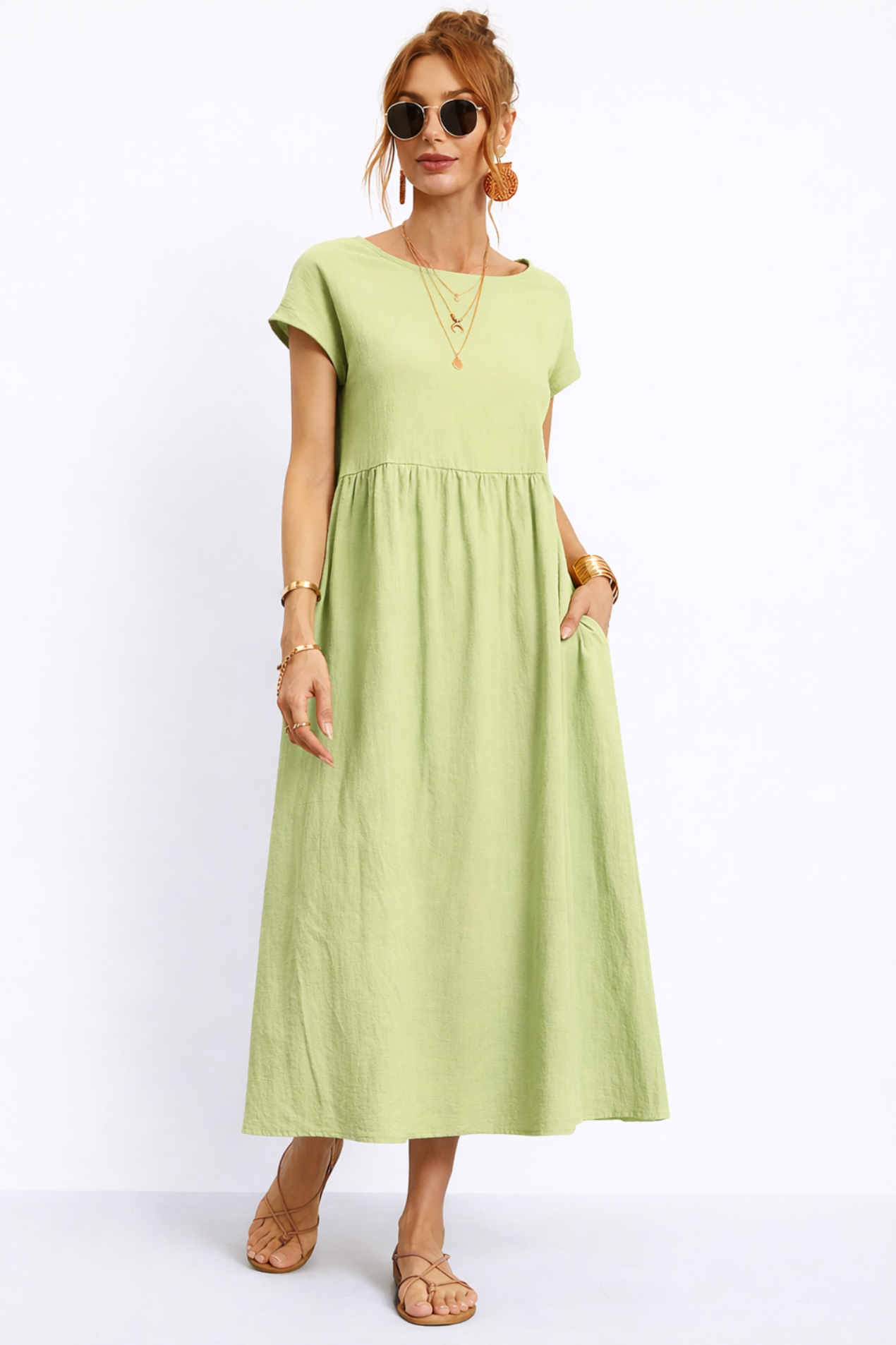 Robe Longue Femme Décontractée – Robe Fluide Avec Poches Style Minimaliste
