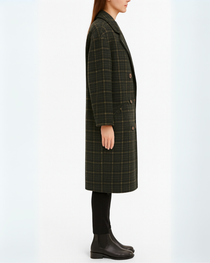 Manteau Long Femme à Carreaux avec Boutons – Élégant & Chic pour l’Hiver