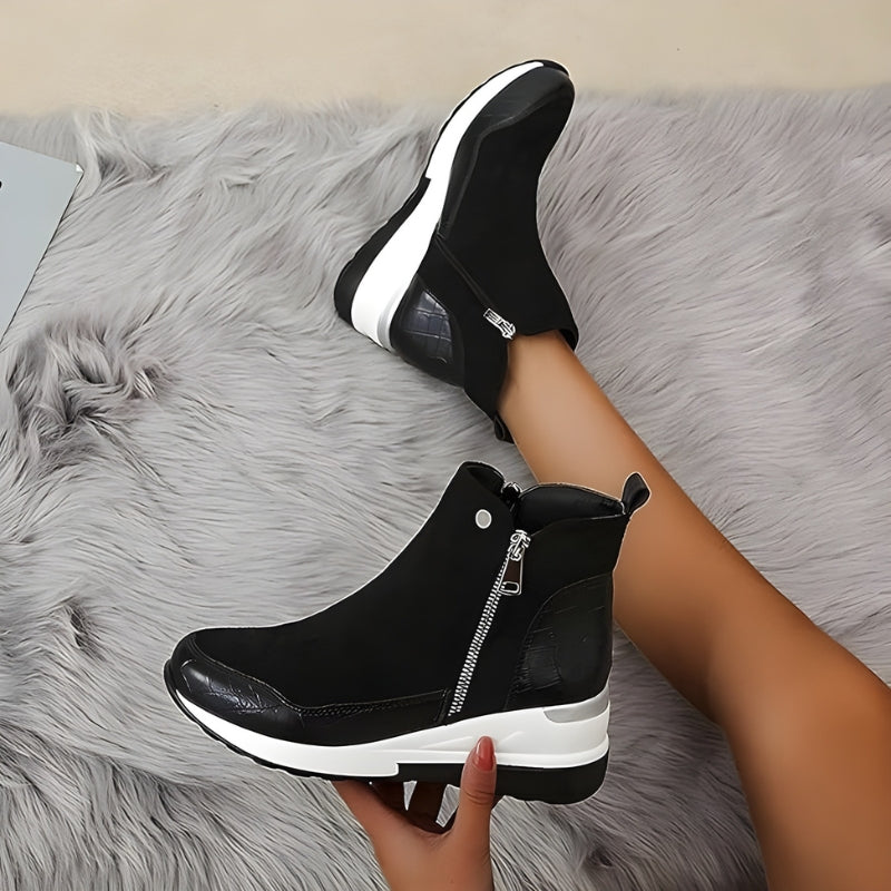 Bottines femme aspect cuir Noir