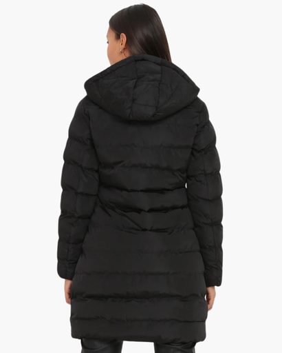 Veste longue matelassée pour femme avec capuche et fermeture éclair