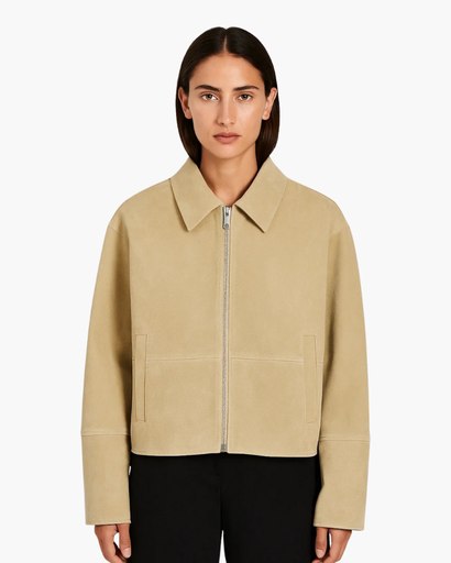 Veste Courte à Fermeture Zippée | Élégance Minimaliste et Coupe Droite