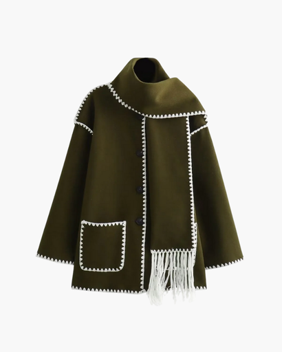 Manteau Chaud Femme – Élégant Manteau en Laine avec Col Écharpe