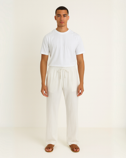 Pantalon ample en lin pour homme avec taille élastique – Style décontracté