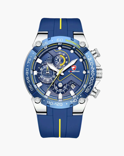 Montre Sport Homme – Design Chronographe Bleu & Bracelet Silicone Résistant