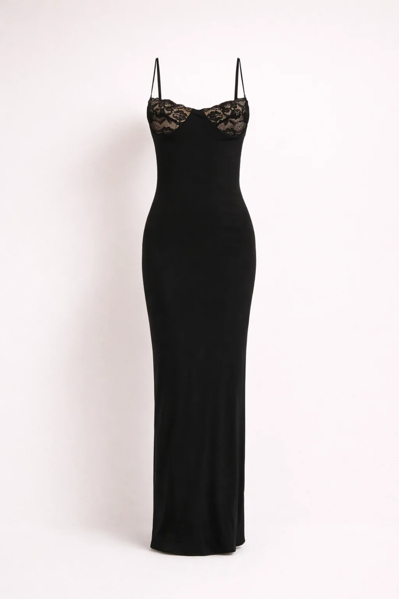 Robe longue femme bretelles fines avec détail dentelle