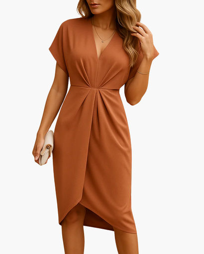 Robe Cache-Cœur Femme Col V – Coupe Évasée & Élégance Fluide | Cocktail & Invitée Mariage