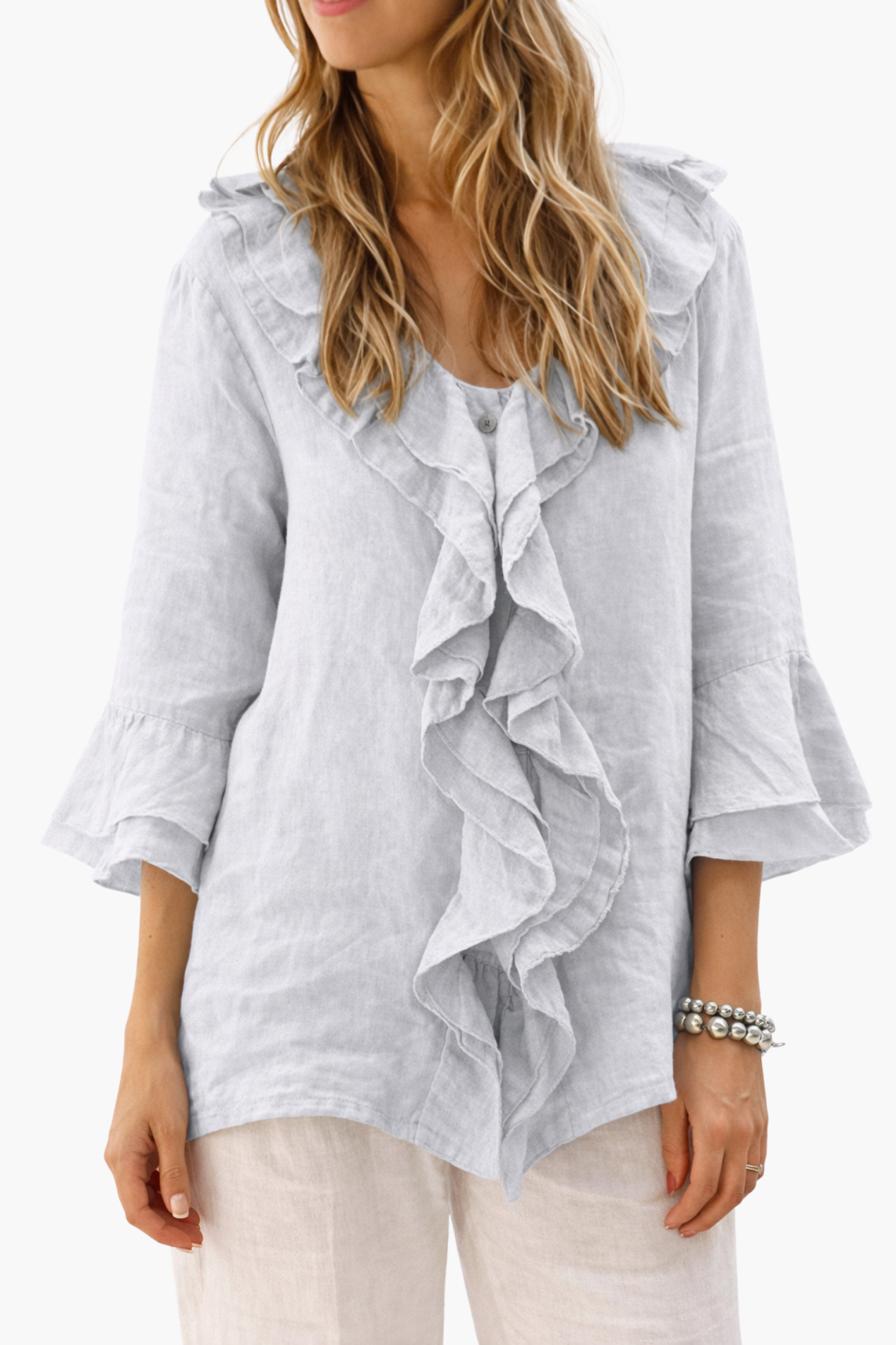 Blouse Femme à Volants – Haut Fluide Élégant à Manches 3/4