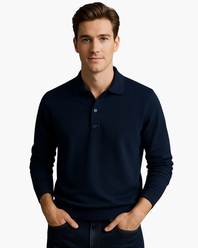 Polo à Manches Longues Old Money pour Homme – Gris Clair avec Col et Boutons