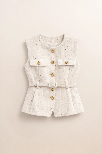Gilet sans manches femme texturé avec ceinture