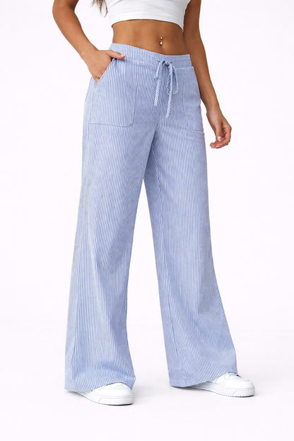 Pantalon femme rayé bleu, vue de face