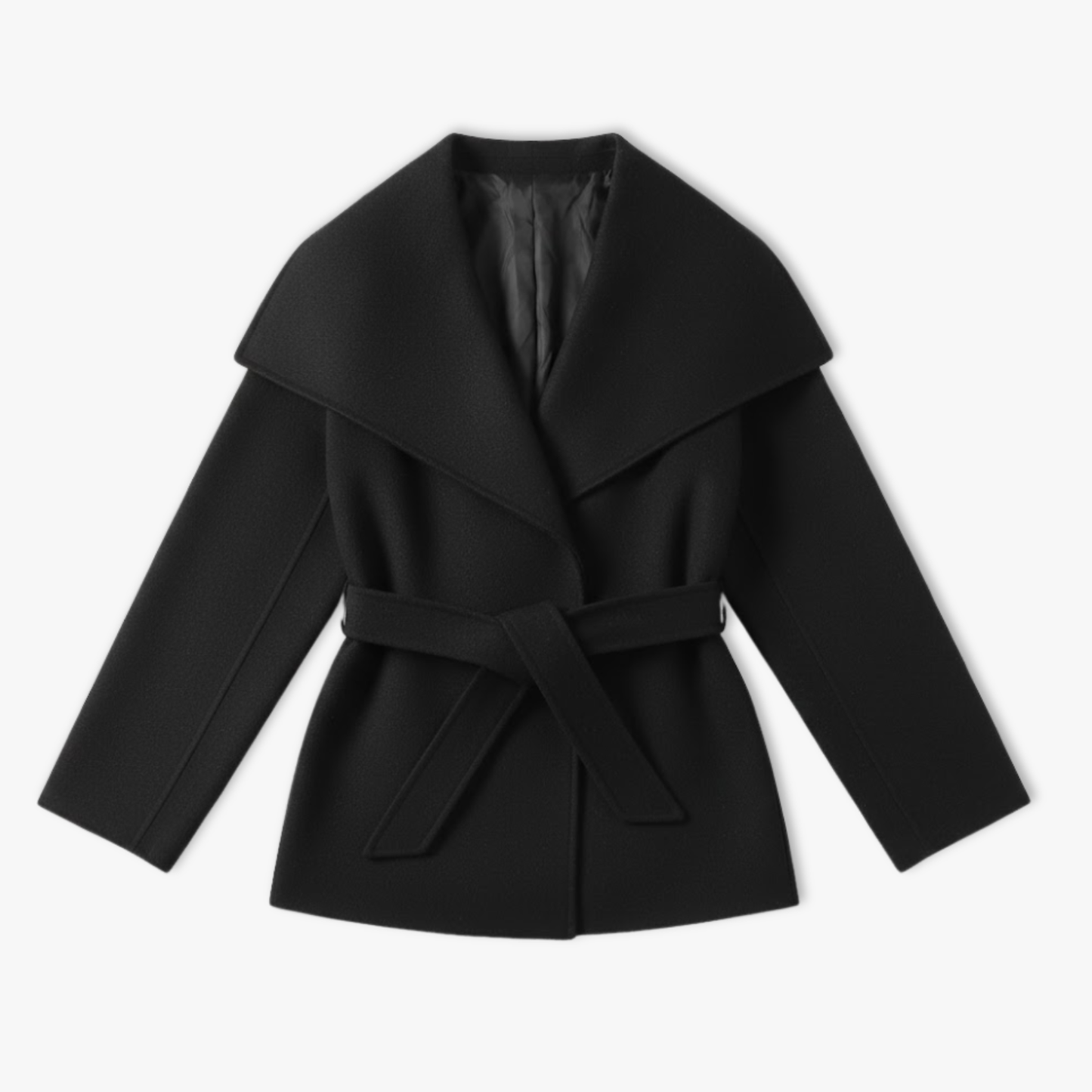manteau femme en fausse fourrure noir à col haut, vue de face