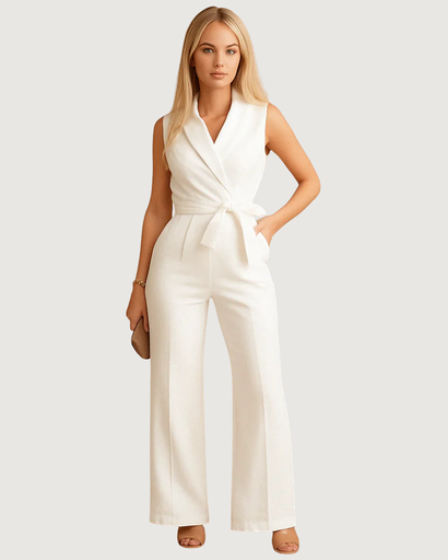 Combinaison élégante femme sans manches avec ceinture nouée