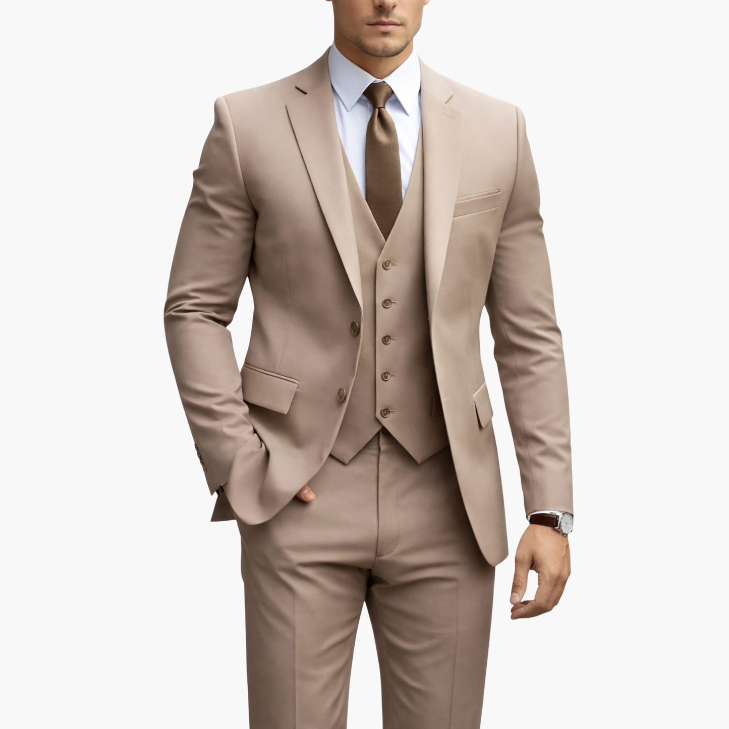 Costume homme 3 pièces élégant coupe ajustée avec gilet veste et pantalon style formel moderne
