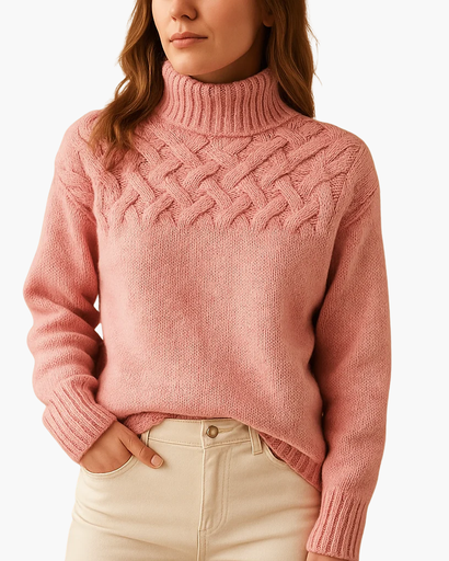 Pull long en maille torsadée avec col pour femme