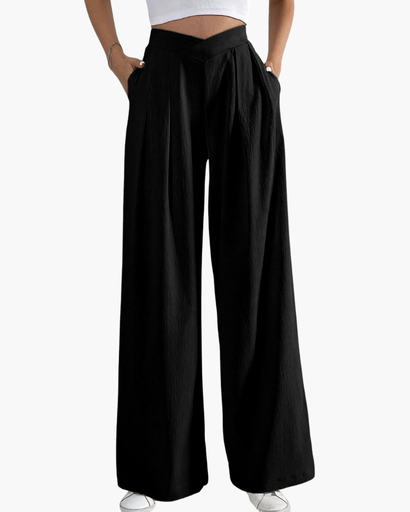 Pantalon femme taille haute avec plis