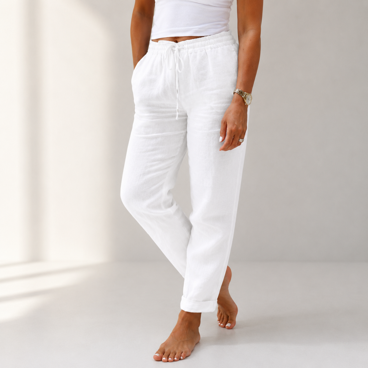 Pantalon Lin Femme – Coupe Fluide &amp; Taille Élastique, Léger et Respirant