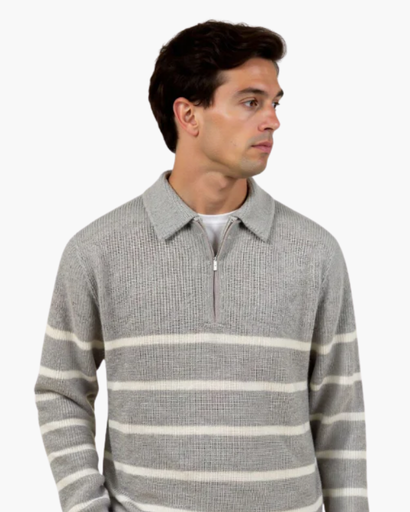 Pull à demi-zip rayé pour homme – Élégance décontractée et confort premium