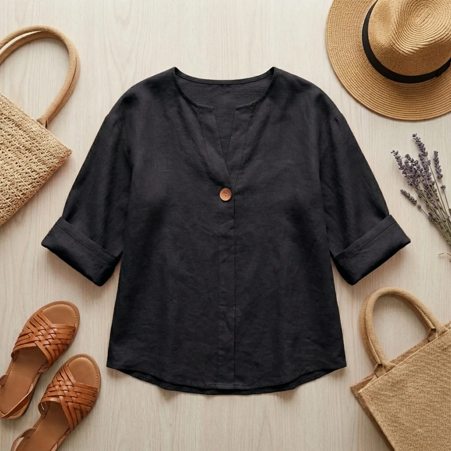 Blouse Femme en Lin – Coupe Fluide et Col en V Élégant | Blouse Respirante