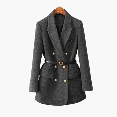Blazer Femme Croisé en Tweed avec Ceinture – Élégance Structurée et Intemporelle