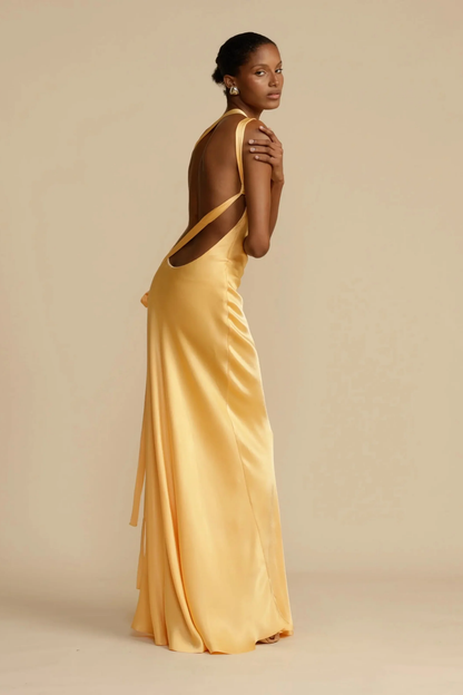 Robe Longue Femme Satinée – Robe Élégante Asymétrique à Une Épaule