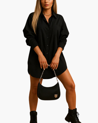 Robe chemise femme à manches longues et fermeture boutonnée
